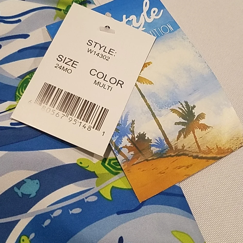 Freestyle Toddler Boys Size 24 Months Swim Trunks Turtle Blue Fish Blue